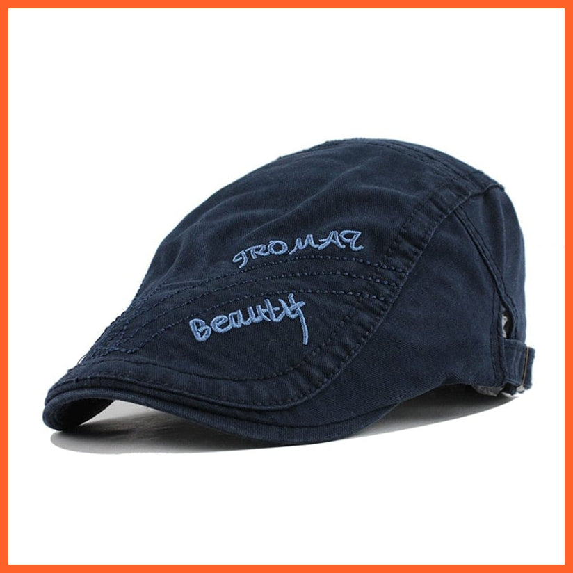 Cotton Berets Caps For Men | Grid Embroidery Casquette Cap For Autumn | whatagift.com.au.