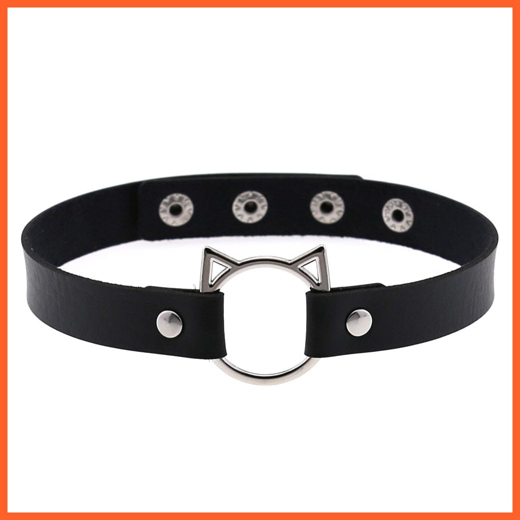 whatagift.uk cat PU Leather Rivet Choker Chain Necklace For Women