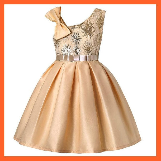 whatagift.com.au Champagne / 2-3y(size 100) Girl Flower Sequins Dress For Princess Party