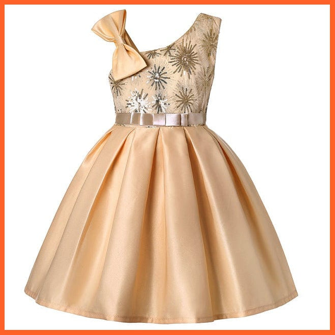 whatagift.com.au Champagne / 3-4y(size 110) Girl Flower Sequins Dress for Princess Party