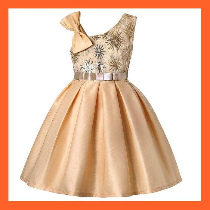 whatagift Champagne / 4-5y(size 120) Princess Party Girls Flower Sequins Dress