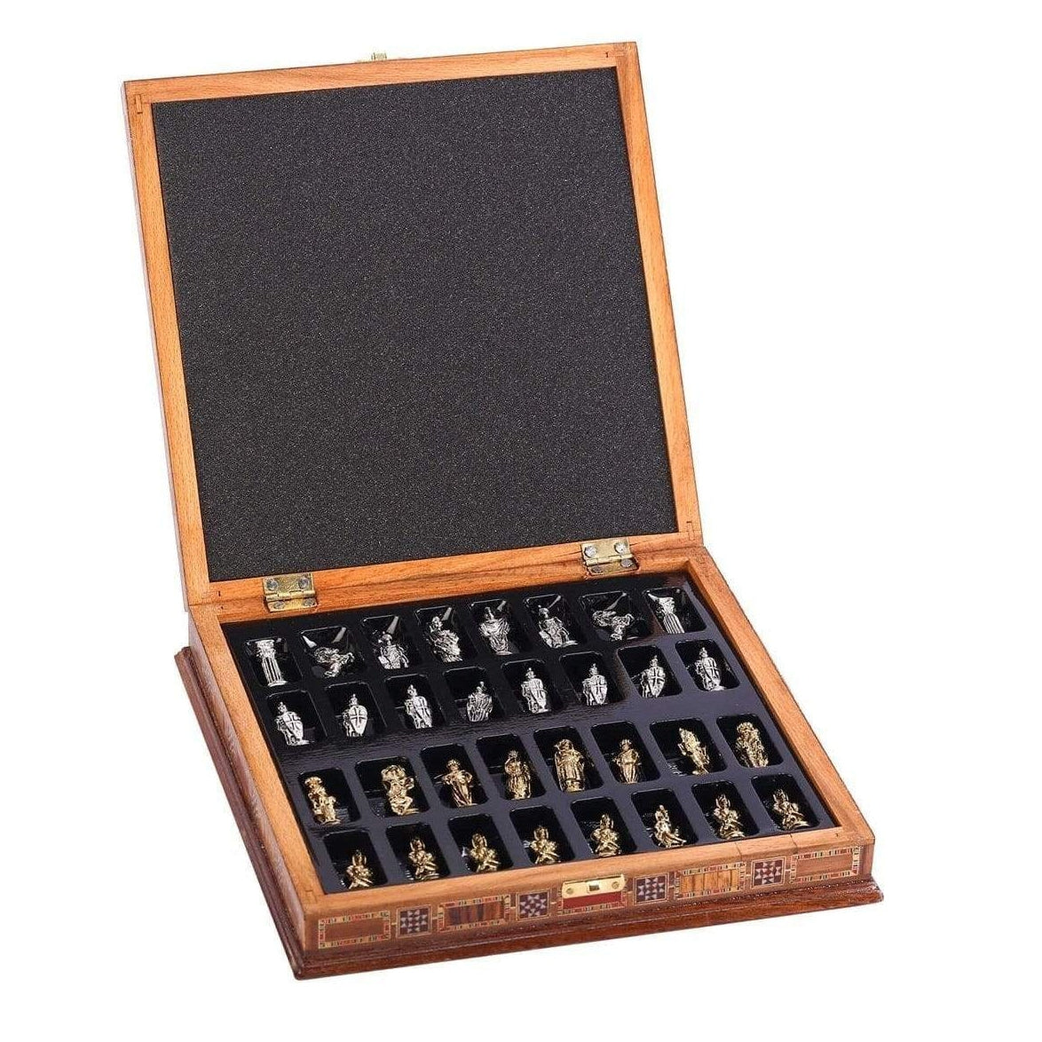 Antique Copper Roman Chess Pieces With Natural Wood Chess Board | Storage In Board | whatagift.com.au.