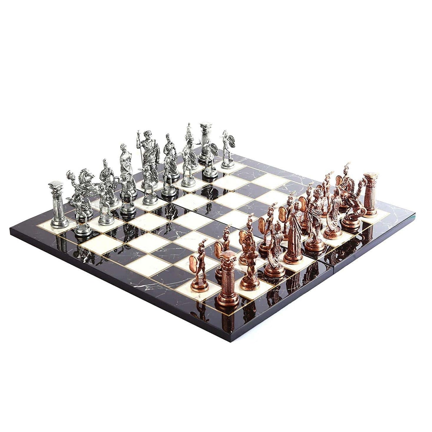 Fine Finish Antique Chess Board | Marble Look Board | Antique Roman Chess Pieces | whatagift.com.au.