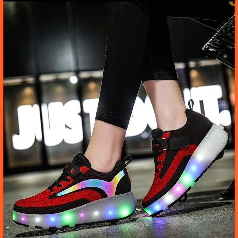 whatagift.com.au Children Single / Double Wheels Glowing Sneakers Usb Charging Led Luminous Shoes