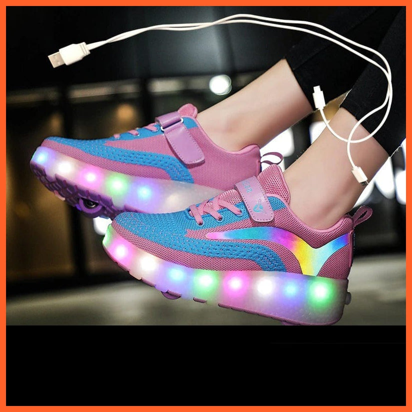 whatagift.com.au Children Single / Double Wheels Glowing Sneakers Usb Charging Led Luminous Shoes
