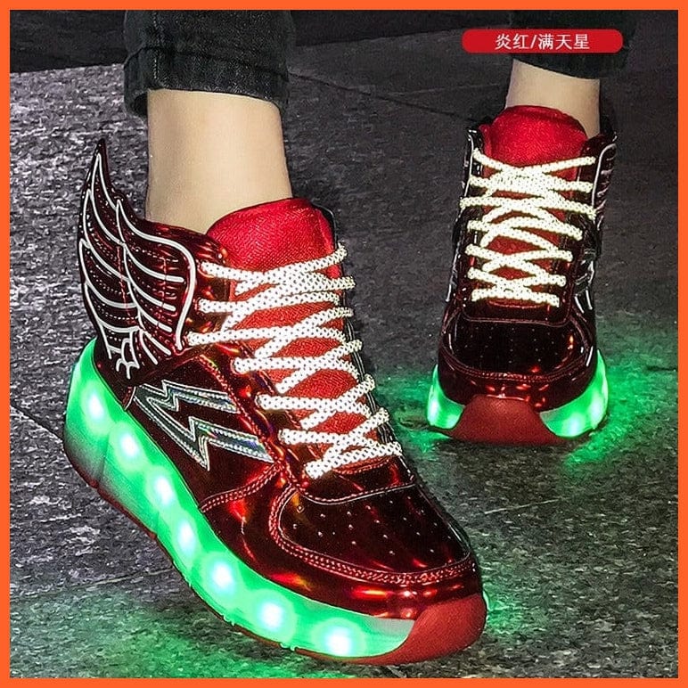 whatagift.com.au Children Two Wheels Usb Charging Luminous Glowing Sneakers