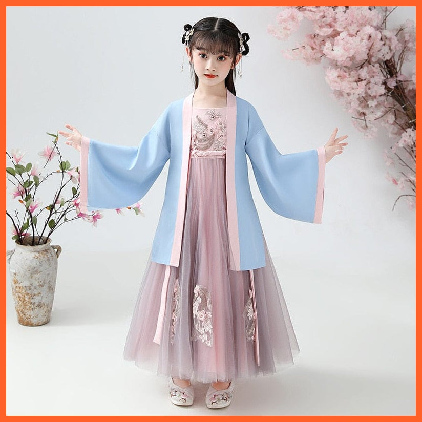 whatagift.com.au Chinese Style Dress 2 Pieces Girls Hanfu Dress Set | Kids Tang Suit Chinese Style Dresses