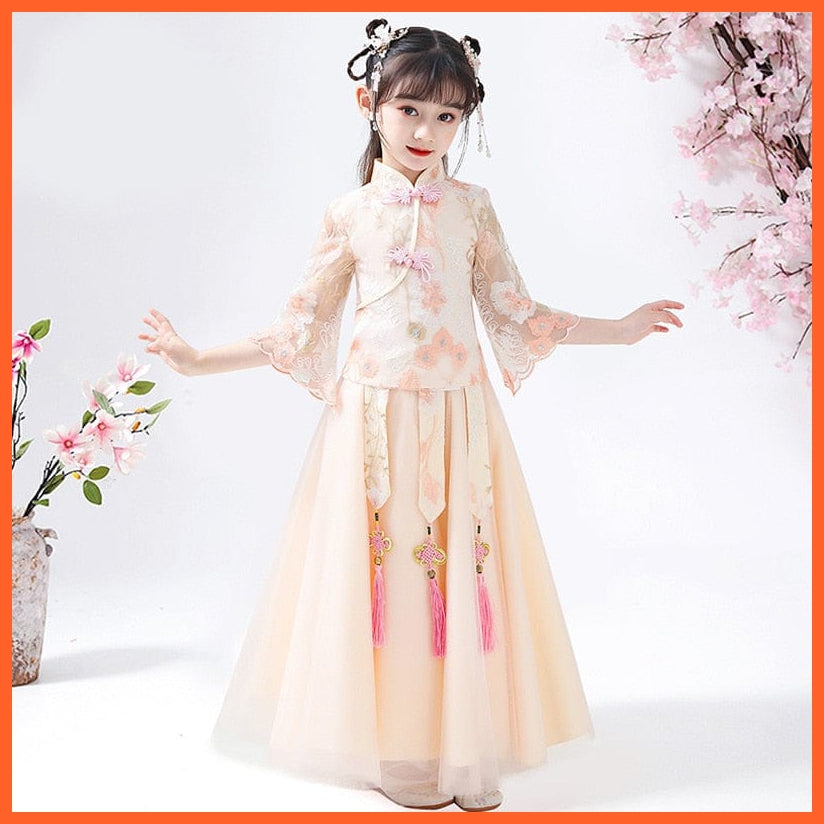 whatagift.com.au Chinese Style Dress champagne / 3T Girl Hanfu Princess Tang Suit | Chinese Style Mesh Sleeve Ancient Costume
