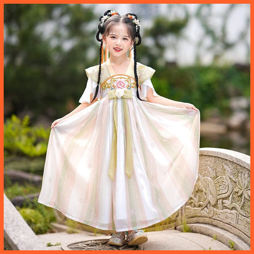 whatagift.com.au Chinese Style Dress fruit green / 3T Chinese Style Hanfu Tang Suit Ancient Costume V-Neck Short Sleeve Dresses