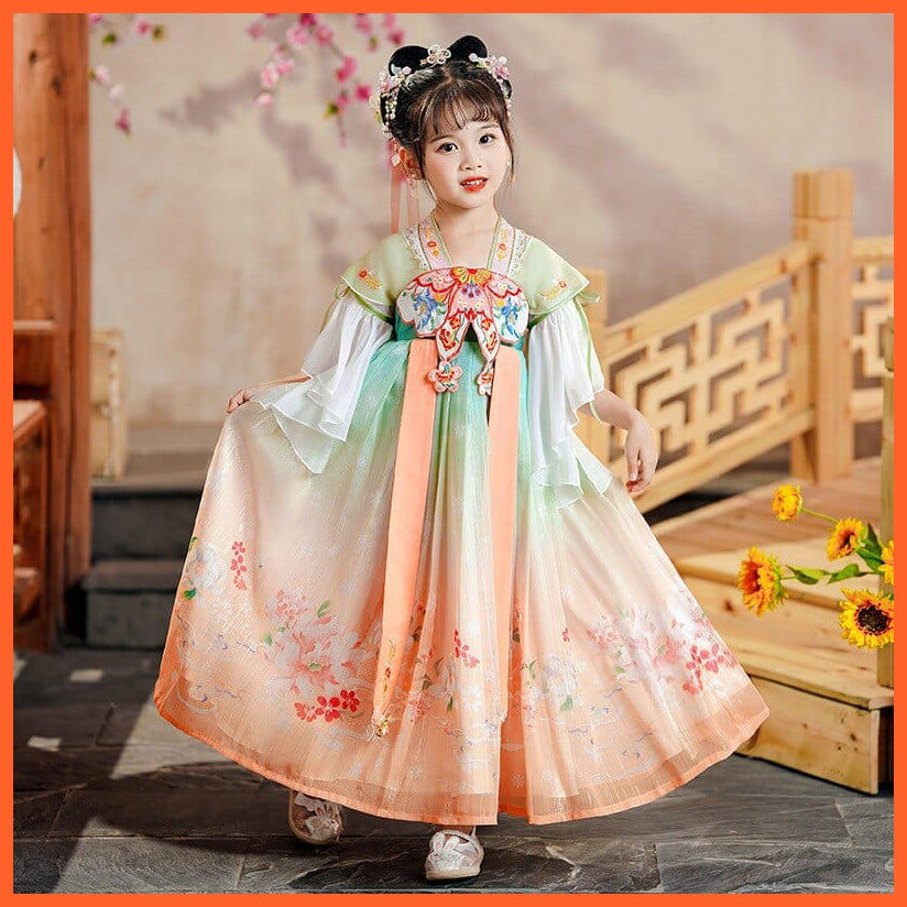 whatagift.com.au Chinese Style Dress fruit green / 3T Summer Fashion Chinese Style V-Neck Flare Sleeve Patchwork Costume
