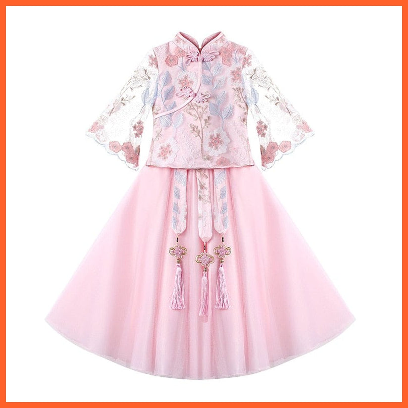 whatagift.com.au Chinese Style Dress Girl Hanfu Princess Tang Suit | Chinese Style Mesh Sleeve Ancient Costume