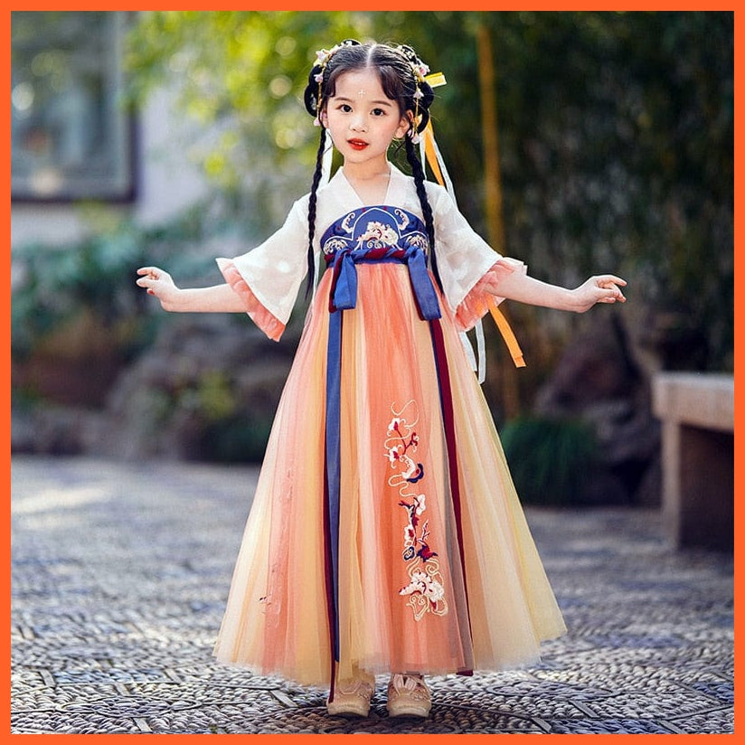 whatagift.com.au Chinese Style Dress Hanfu Flower Girls Dress | New Princess Embroidery Flare Long Dresses