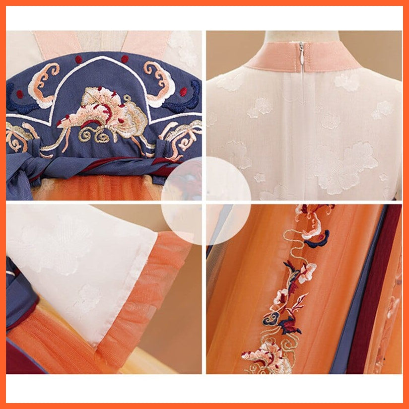 whatagift.com.au Chinese Style Dress Hanfu Flower Girls Dress | New Princess Embroidery Flare Long Dresses