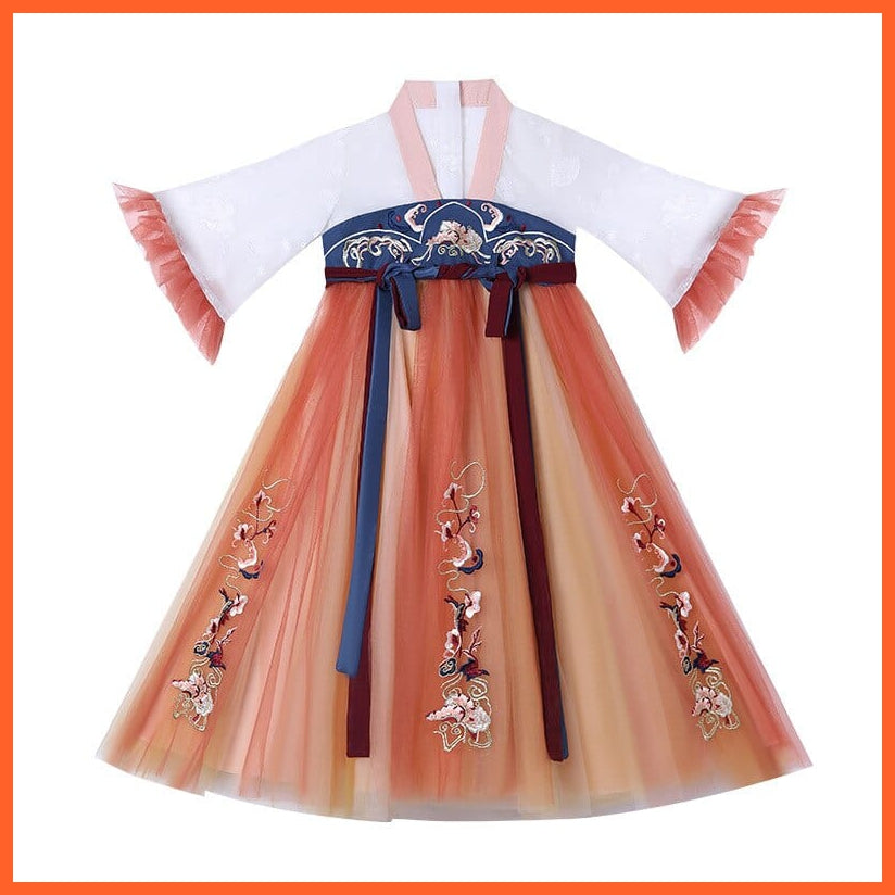 whatagift.com.au Chinese Style Dress Hanfu Flower Girls Dress | New Princess Embroidery Flare Long Dresses