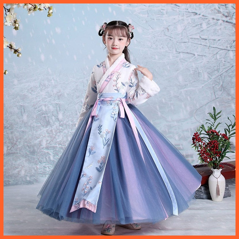 whatagift.com.au Chinese Style Dress light blue / 3T Hanfu Plus Velvet Chinese Style Princess | Girls Dress Costumes New Tang Suit