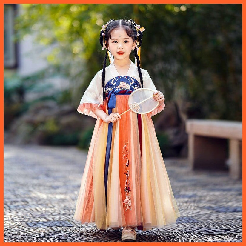 whatagift.com.au Chinese Style Dress orange red / 3T Hanfu Flower Girls Dress | New Princess Embroidery Flare Long Dresses