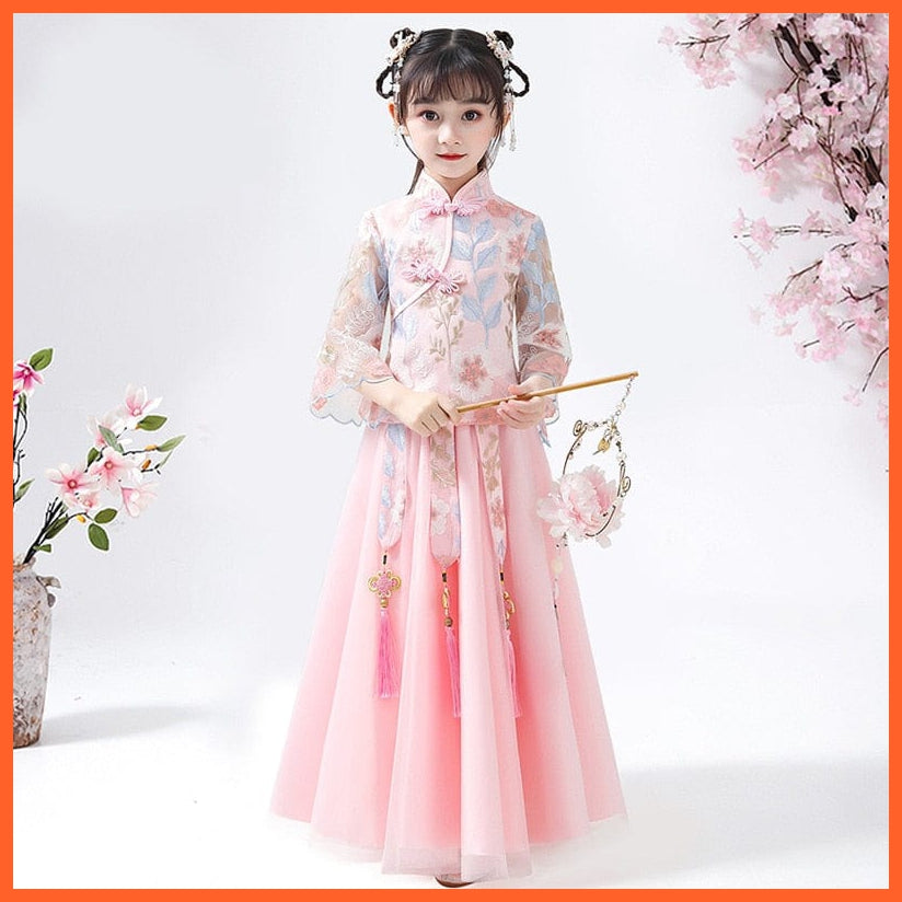 whatagift.com.au Chinese Style Dress pink / 3T Girl Hanfu Princess Tang Suit | Chinese Style Mesh Sleeve Ancient Costume