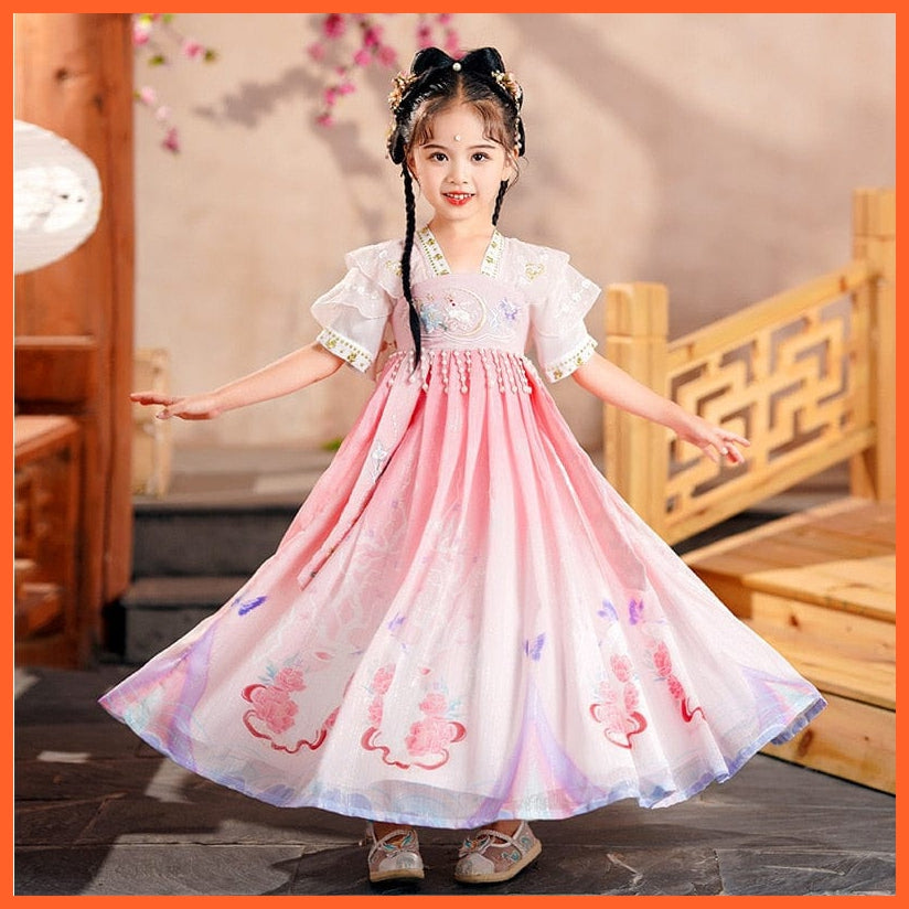 whatagift.com.au Chinese Style Dress pink / 3T Girls Hanfu Tang Chinese Style Dresses | Fashion V-Neck Ancient Costume