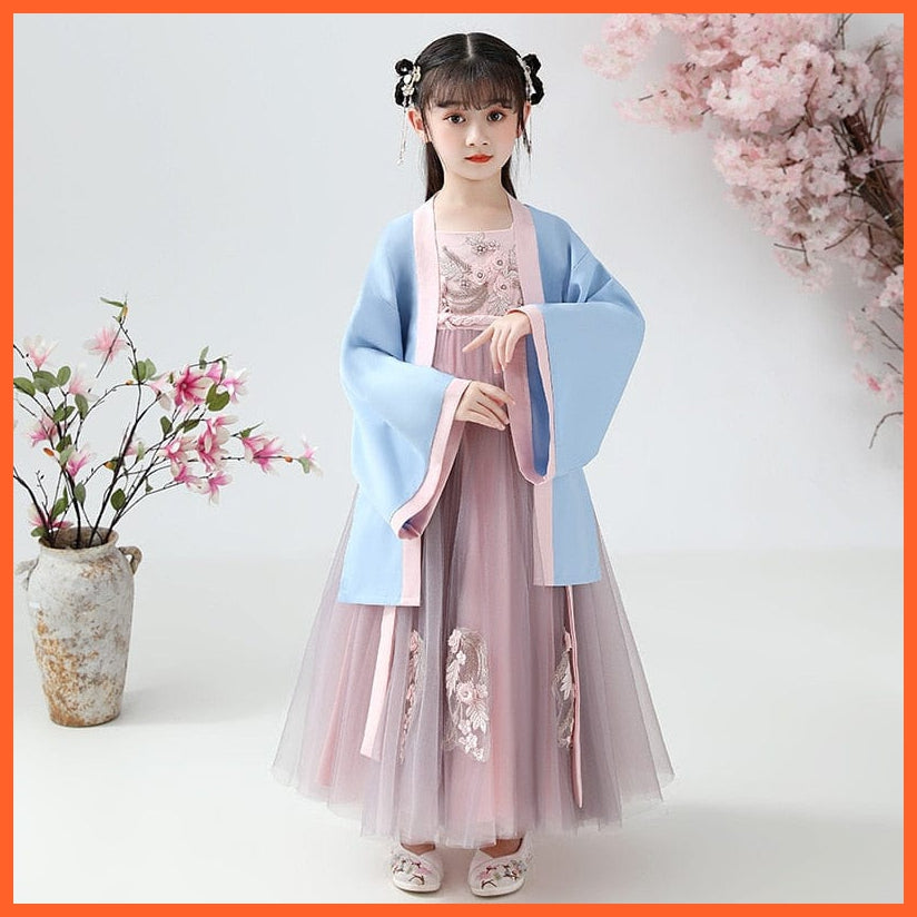 whatagift.com.au Chinese Style Dress pink blue / 2T 2 Pieces Girls Hanfu Dress Set | Kids Tang Suit Chinese Style Dresses