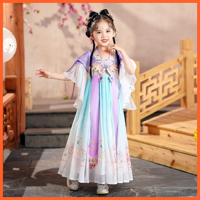 whatagift.com.au Chinese Style Dress Purple / 3T Summer Fashion Chinese Style V-Neck Flare Sleeve Patchwork Costume