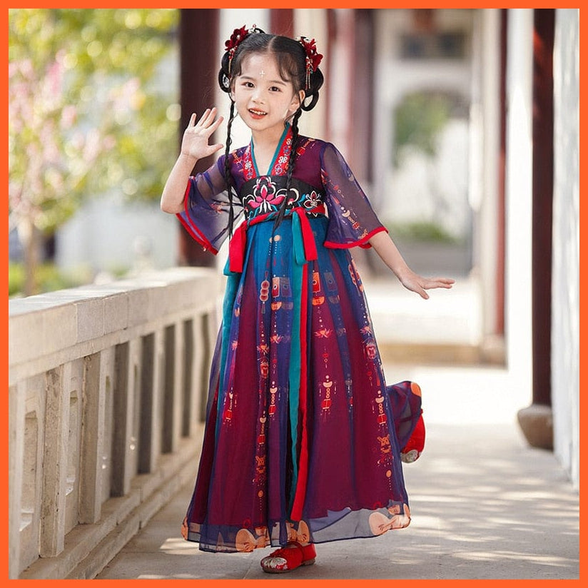 whatagift.com.au Chinese Style Dress purple red / 3T Spring Summer Girls Hanfu Dress | New Kids Ancient Costume Fairy Tang Suit
