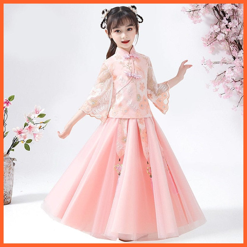 whatagift.com.au Chinese Style Dress shrimp pink / 3T Girl Hanfu Princess Tang Suit | Chinese Style Mesh Sleeve Ancient Costume