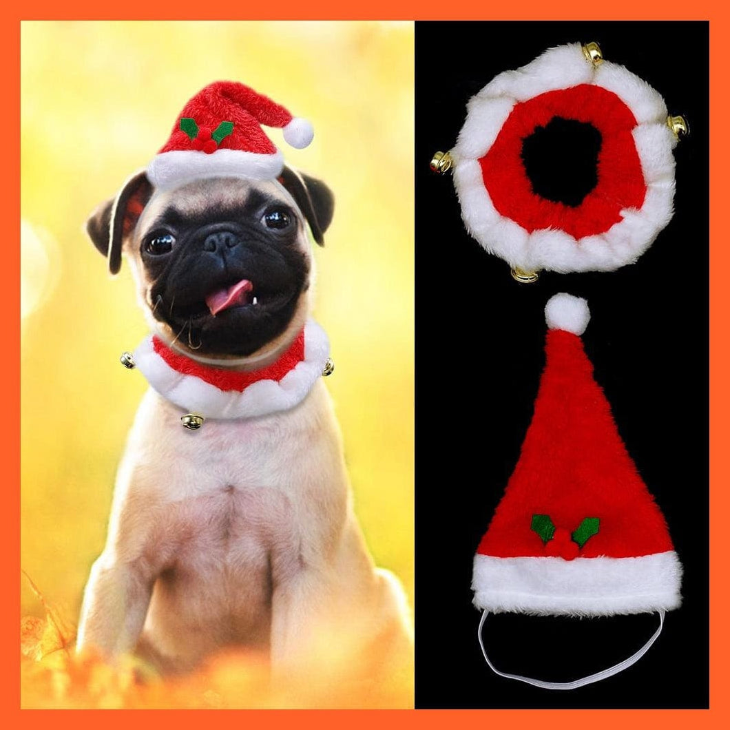 whatagift.com.au Christmas Dog Hat And Collar | Dogs Costume Santa Hats & Necklace With Bell