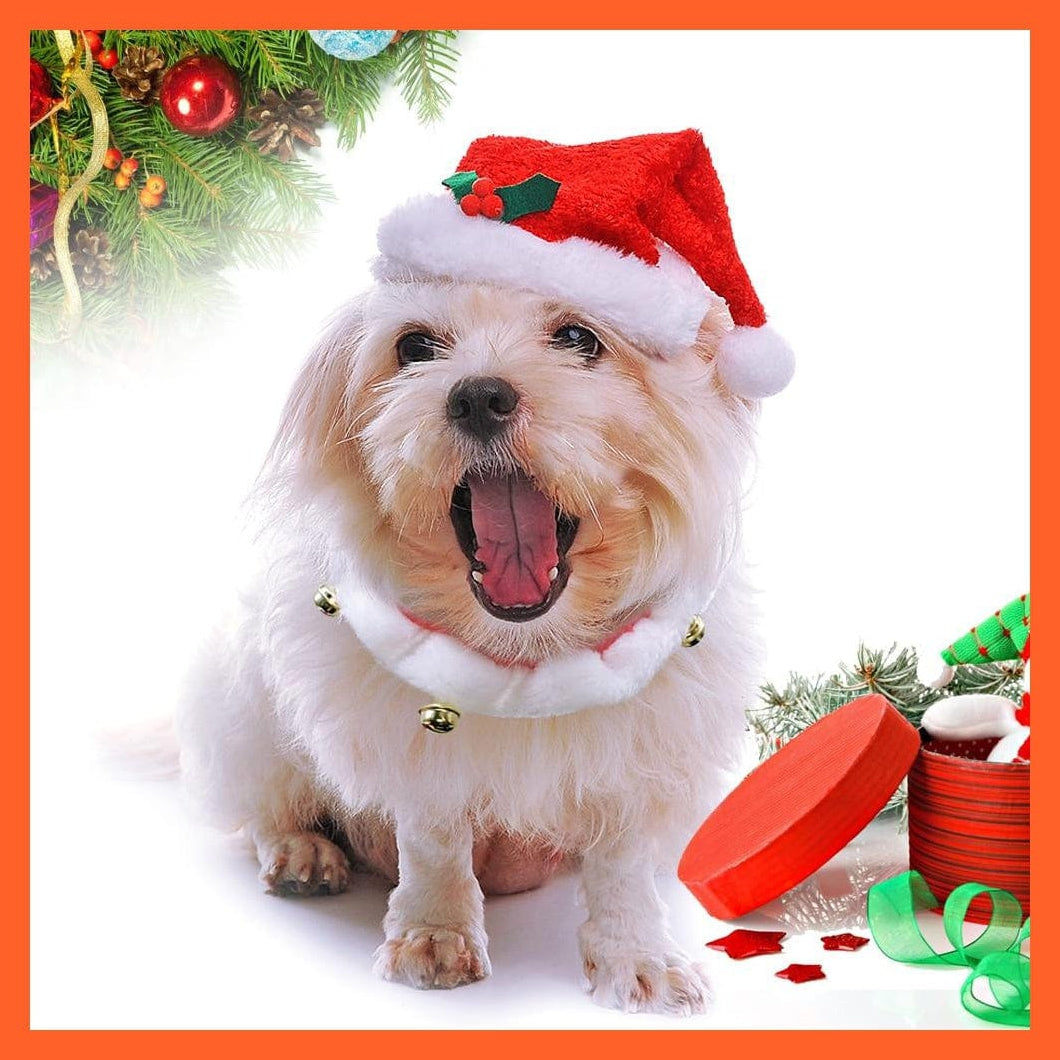 whatagift.com.au Christmas Dog Hat And Collar | Dogs Santa Hats & Necklace Costume With Bell