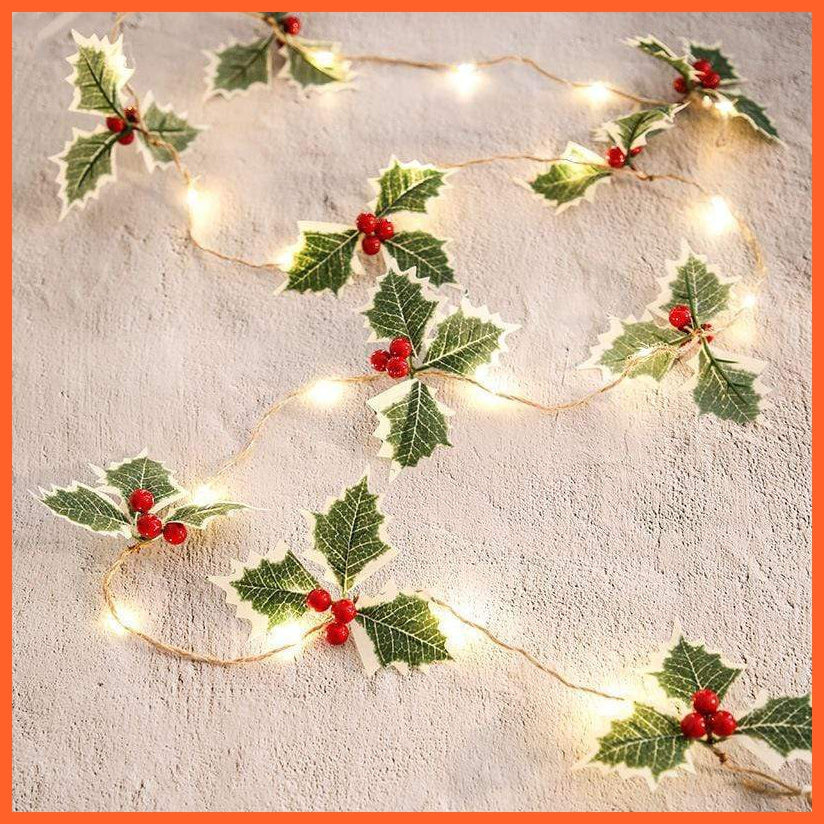 Christmas Leaf Red Fruit Copper Wire | Decorative Led Lamp String | whatagift.com.au.