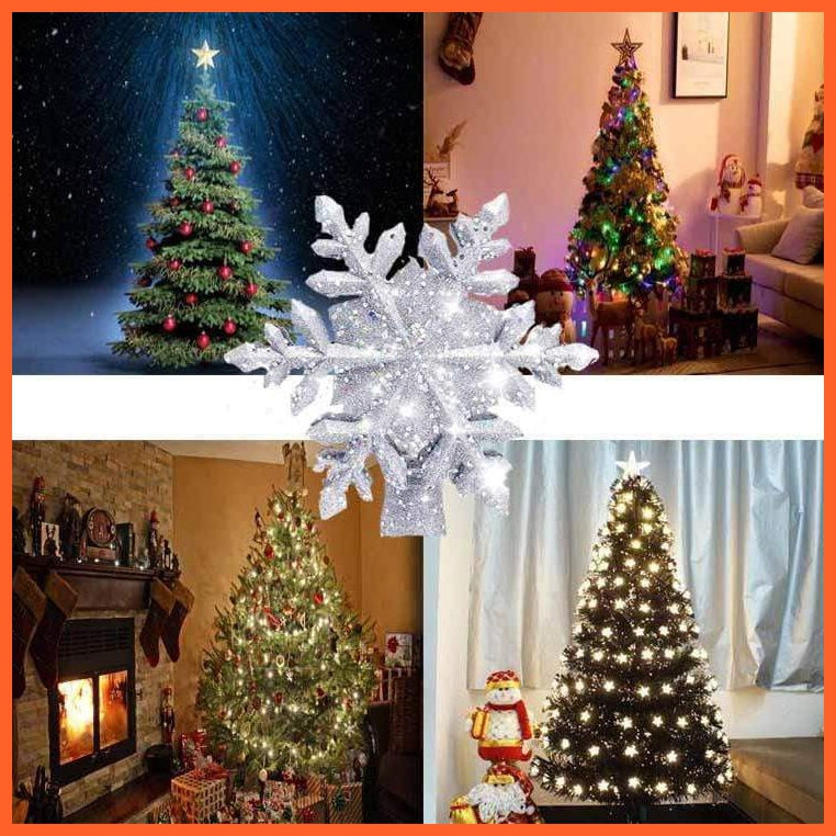 Christmas Tree Topper Star Projector | Lighted 3D Glitter Silver Snow Tree Toppers | Snowflake Projector New Year Home Decoration | whatagift.com.au.