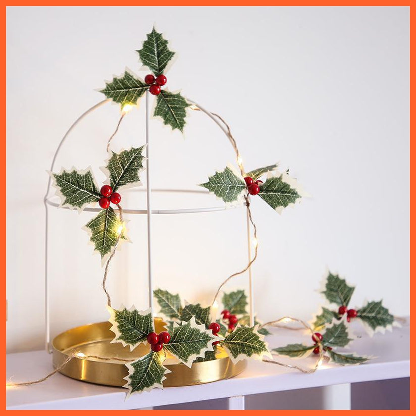 Christmas Leaf Red Fruit Copper Wire | Decorative Led Lamp String | whatagift.com.au.