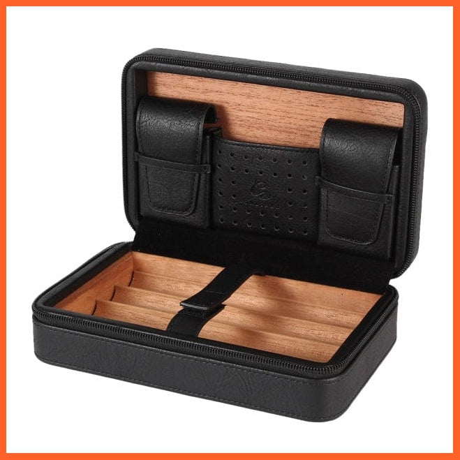 whatagift.com.au Cigars & Ashtrays Black 3 / China Portable Cigar Humidor Box Travel Leather Cigars Case | Cedar Wood Cigars Set W Lighter Cigar Cutter Holder Humidifier Bag