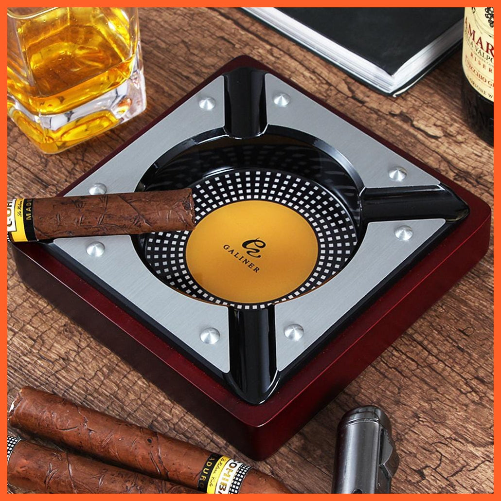 Red Wood Cigar Ashtray | Home Metal Ash Tray Outdoor Luxury 4 Holder Cigar Cigarette  Cigar Accessories | whatagift.com.au.