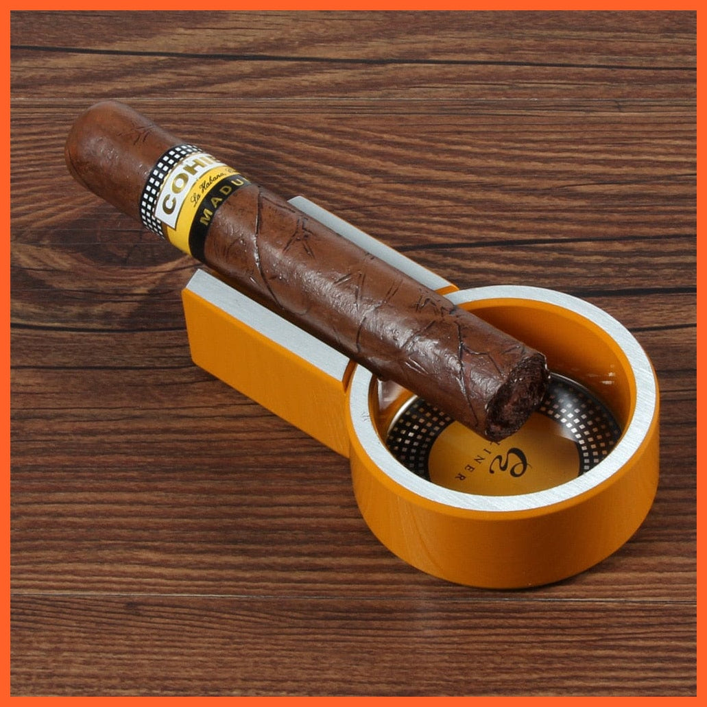 Metal Pocket Cigar Ashtray | Outdoor Car Cigar Gadgets | Ceramic Single Cigar Holder Round Ash Slot Gift Box | whatagift.com.au.
