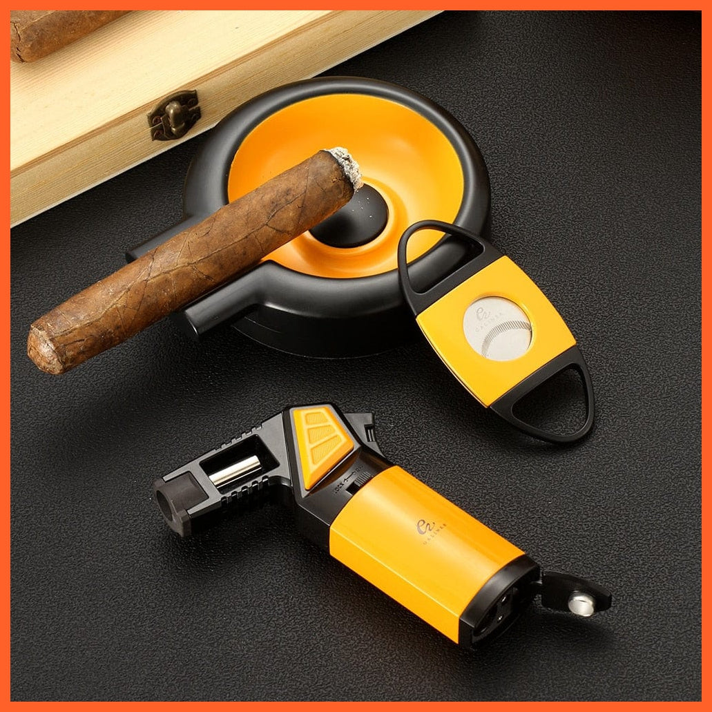 Metal Travel Cigar Accessories | Set Portable Butane Gas Torch Lighter Cigar Cutter Indoor Home Cigar Ashtray | whatagift.com.au.
