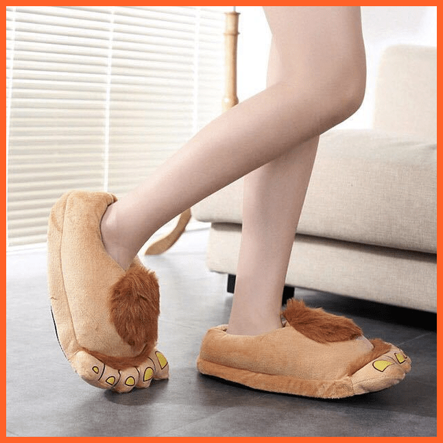 Trendy Funny Retro Savage Monster Plush Slippers | whatagift.com.au.