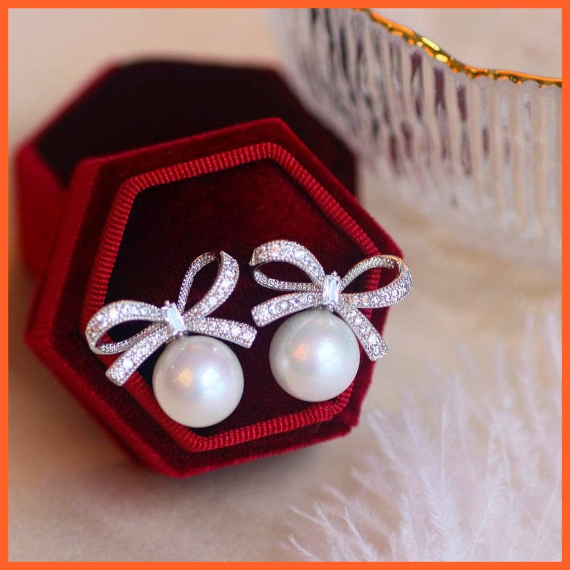 whatagift.com.au Classic Bowknot Stud Pearl Earrings for Women