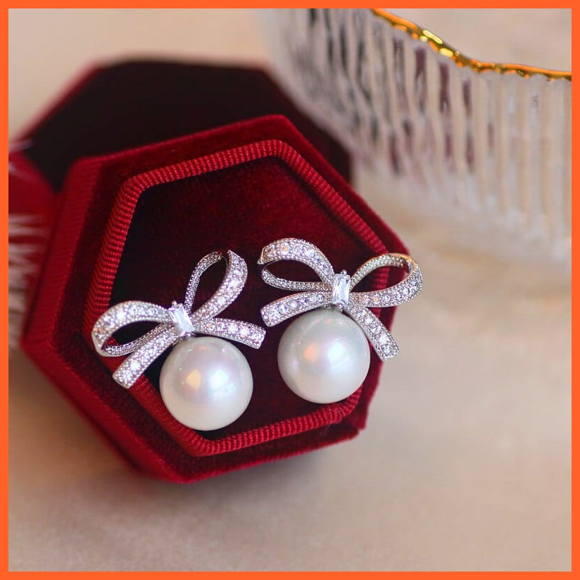 whatagift.com.au Classic Bowknot Stud Pearl Earrings for Women