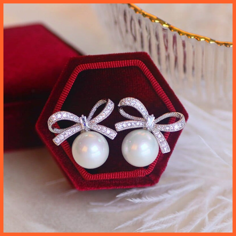 whatagift.com.au Classic Bowknot Stud Pearl Earrings for Women