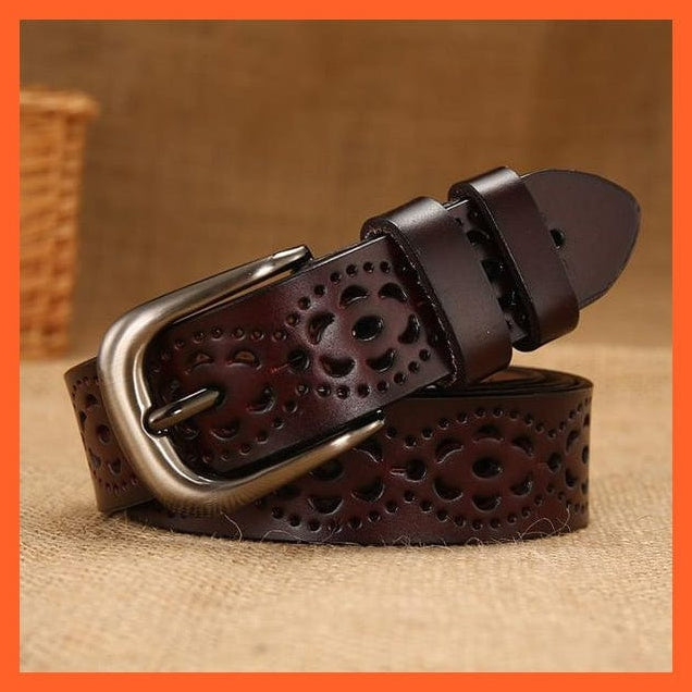 whatagift.com.au Coffee 2 / 95cm  Waist 67cm 6 Colors Floral Carved Genuine Leather Belts For Women