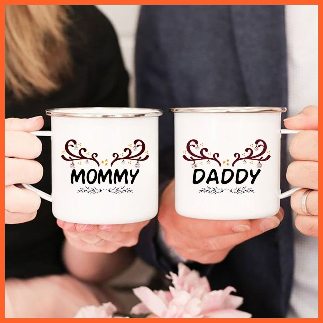 360Ml Mom Dad Creative Print Enamel Coffee Mugs | whatagift.com.au.