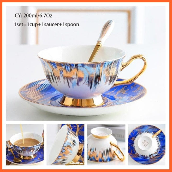 200Ml Europe Noble Bone China Coffee Cup Saucer Spoon Set | Ceramic Mug Top-Grade Porcelain Tea Cup | whatagift.com.au.