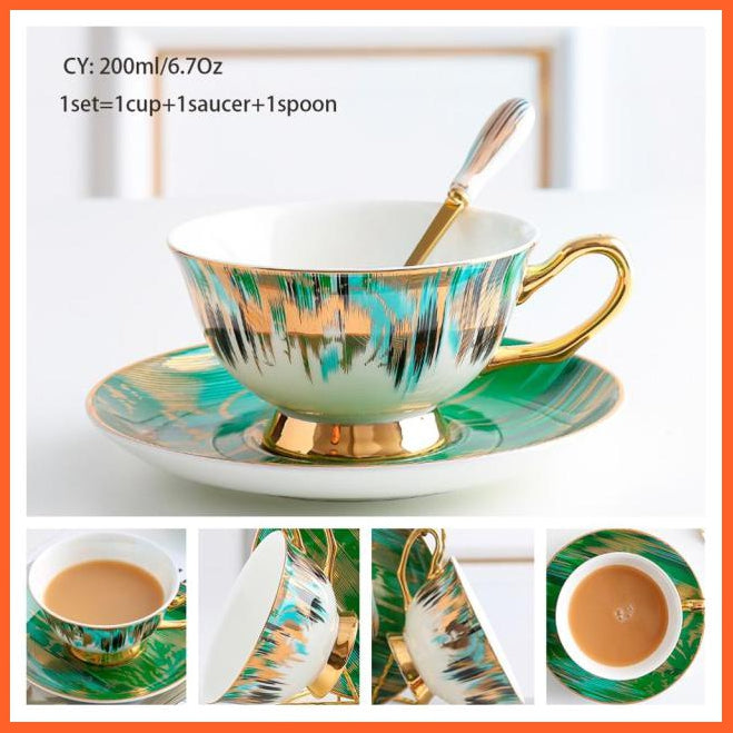 200Ml Europe Noble Bone China Coffee Cup Saucer Spoon Set | Ceramic Mug Top-Grade Porcelain Tea Cup | whatagift.com.au.