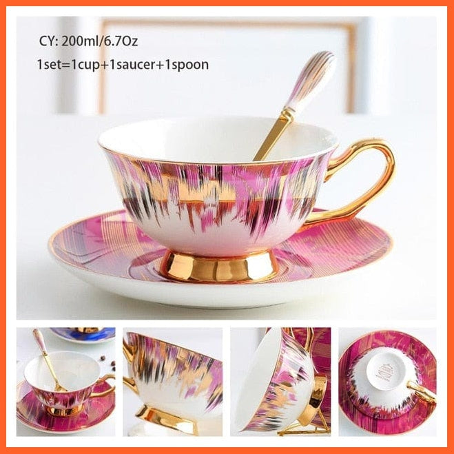 200Ml Europe Noble Bone China Coffee Cup Saucer Spoon Set | Ceramic Mug Top-Grade Porcelain Tea Cup | whatagift.com.au.