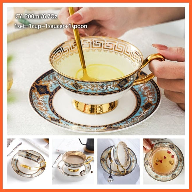 200Ml Europe Noble Bone China Coffee Cup Saucer Spoon Set | Ceramic Mug Top-Grade Porcelain Tea Cup | whatagift.com.au.
