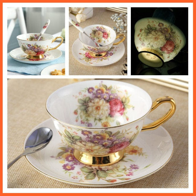 200Ml Europe Noble Bone China Coffee Cup Saucer Spoon Set | Ceramic Mug Top-Grade Porcelain Tea Cup | whatagift.com.au.