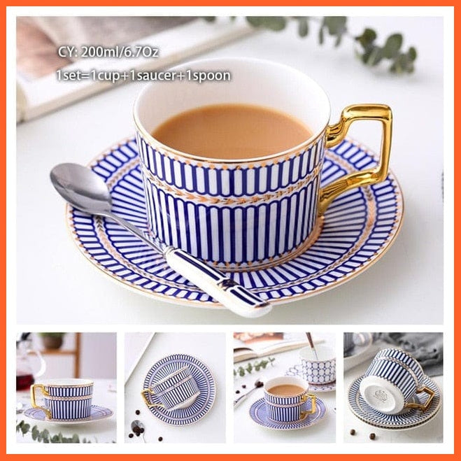 200Ml Europe Noble Bone China Coffee Cup Saucer Spoon Set | Ceramic Mug Top-Grade Porcelain Tea Cup | whatagift.com.au.