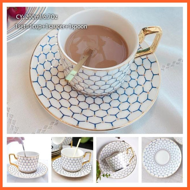 200Ml Europe Noble Bone China Coffee Cup Saucer Spoon Set | Ceramic Mug Top-Grade Porcelain Tea Cup | whatagift.com.au.