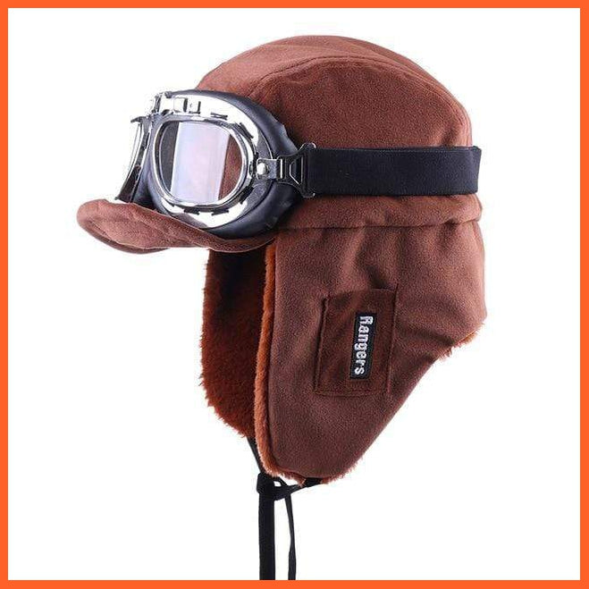 Winter Bomber Plush Earflap Hats Russian Coffee-Clear Goggles | whatagift.com.au.