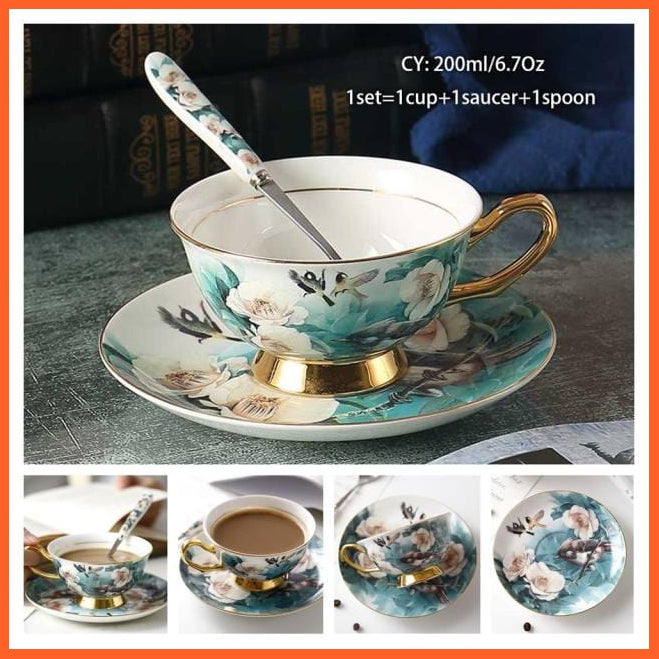 200Ml Europe Noble Bone China Coffee Cup Saucer Spoon Set | Ceramic Mug Top-Grade Porcelain Tea Cup | whatagift.com.au.